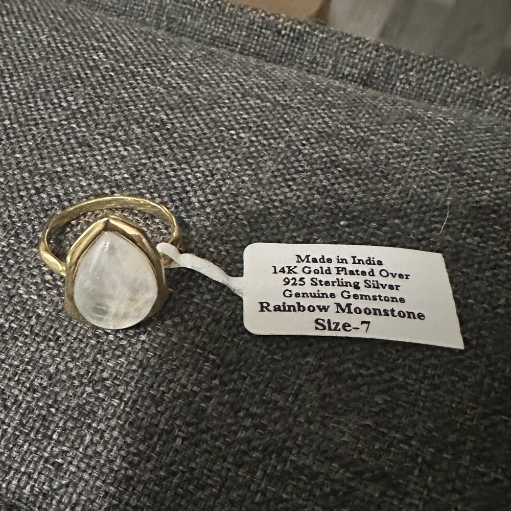 14K Gold Plated 925 Sterling Silver Rainbow Moonstone Ring 7 - Picture 8 of 13